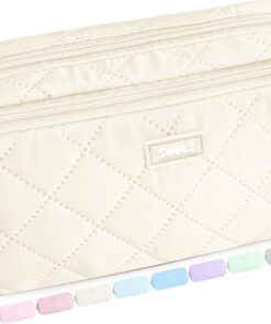 Sooez Cute Pencil Case. Aesthetic Pen Pencil Pouch. Extra Large Pencil Bag with Zipper. Special Pencil Holder Stationery Bag Marker Organizer. School Essentials Supplies for Girls Adult Teen. Beige