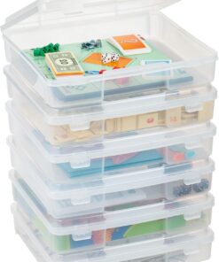IRIS USA Board Game Storage Containers. 6-Pack |Made in USA| Organizers with Built-In Handle & Snap-Tight Lid for Puzzles. Scrapbook. and Fits 8.5 x 11 or A4 Papers. Thick - Clear